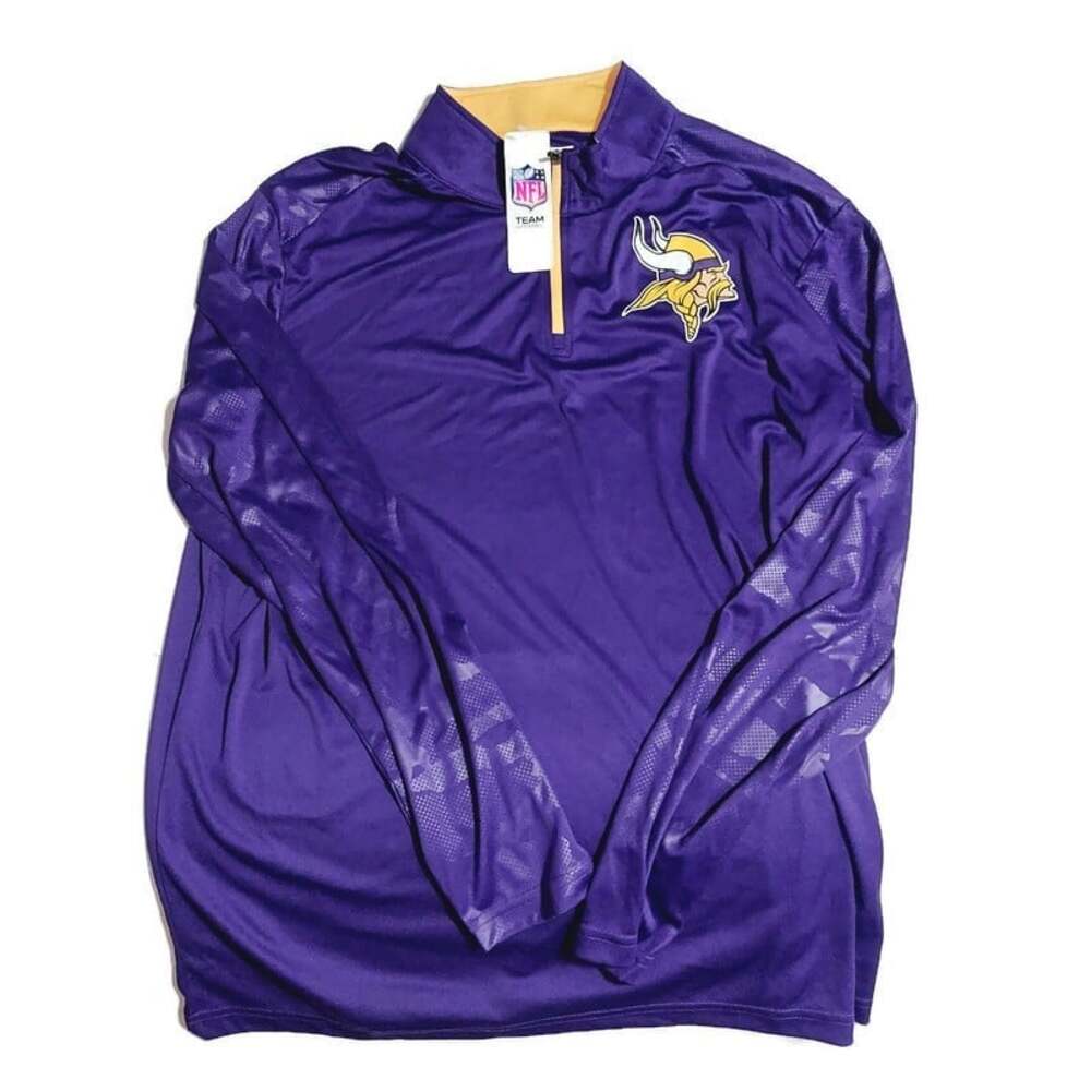 NFL Team Apparel Minnesota Vikings Quarter Zip Pullover Shirt Purple Mens 2XL